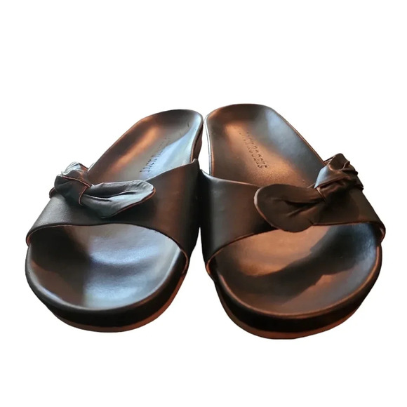 Jack Rodgers Black Bow Dorthy Leather Slide Comfort Sandals Women Sz 8.5 preppy - Picture 2 of 12